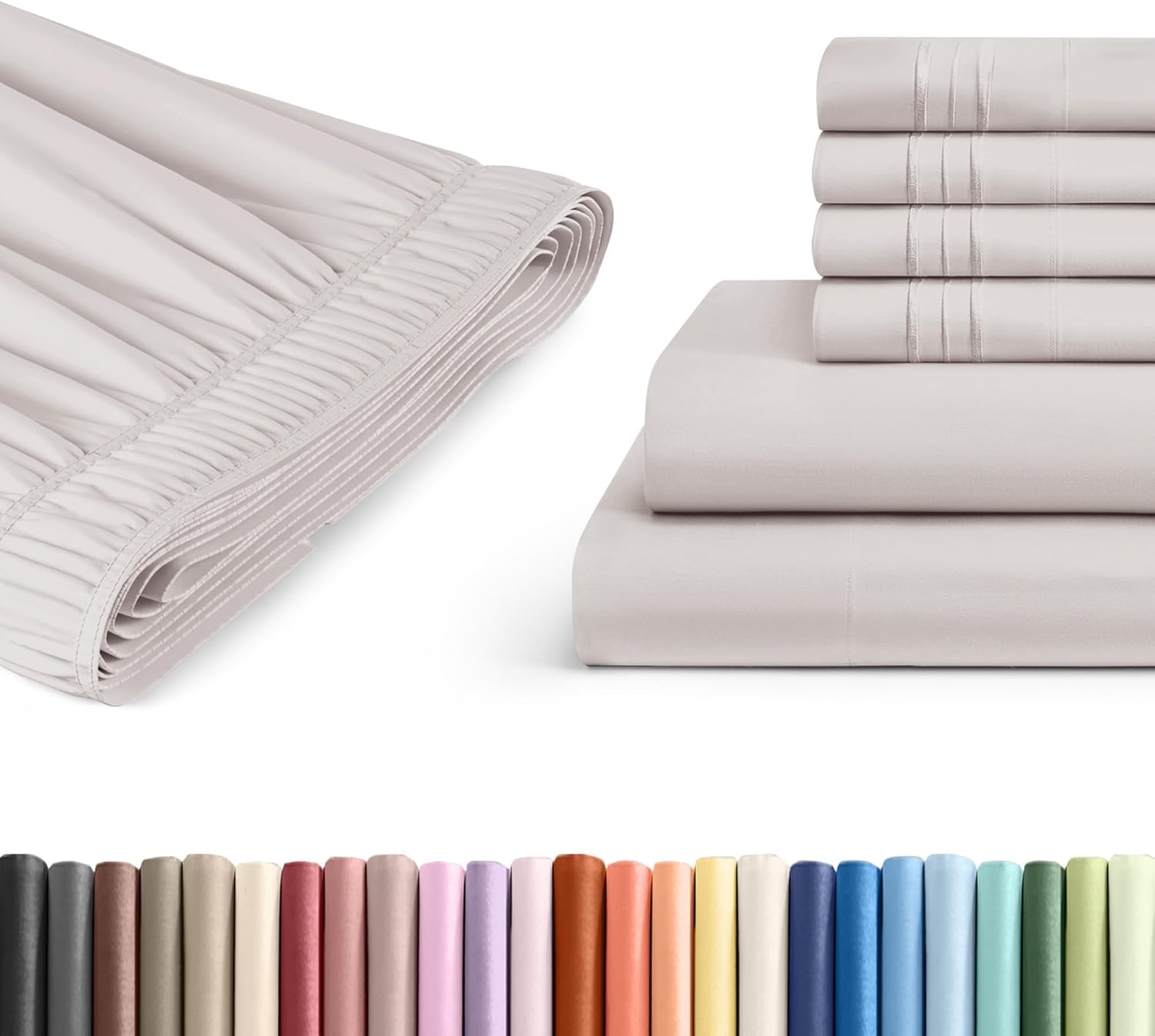 6 Piece Queen Light Grey Bed Sheet Set + Light Grey Adjustable Bedskirt w/ 15" Drop Bundle - Hotel Luxury Quality Sheets w/ 16 inch Deep Pockets - Breathable, Cooling, Soft & Wrinkle Free - Oeko-Tex