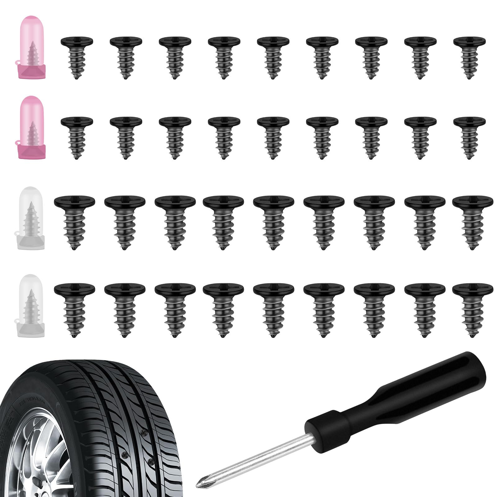Bcautay 41pcs Screw in Tire Plugs Kit, Fast Self-Service Rubber Nails for Car, Motorcycle, Truck, Bike, Tractor Tire Puncture Fast Repair, Self-Service Wheel Puncture Repairs