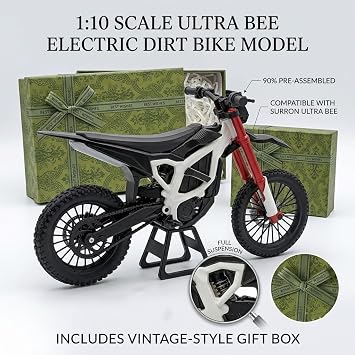Zenkaelum 1:10 Scale Electric Dirt Bike Model Compatible with Surron Ultra Bee, Full Suspension Display Model,Includes a Vintage-Style Gift Box