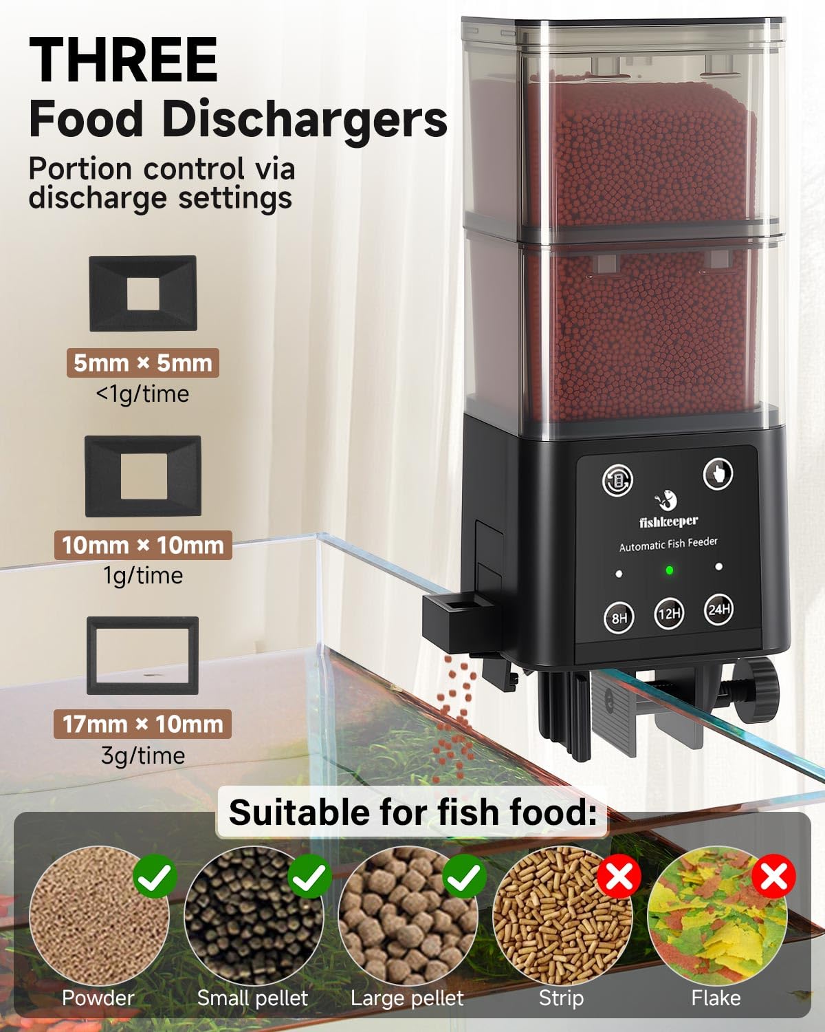 fishkeeper Distributeur automatique de nourriture pour poissons avec trois modes d'alimentation programmés, 520 ml, convient pour l'alimentation des aquariums en vacances, distributeur automatique de
