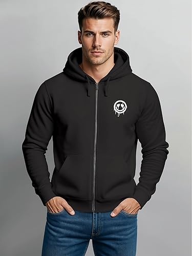 Neverless® Felpa con cappuccio da uomo con stampa stampata, motivo Drip Face Drippy Smile occhi di cuore sorriso Graffiti Fashion Streetstyle, Smile Convoy Grey, M