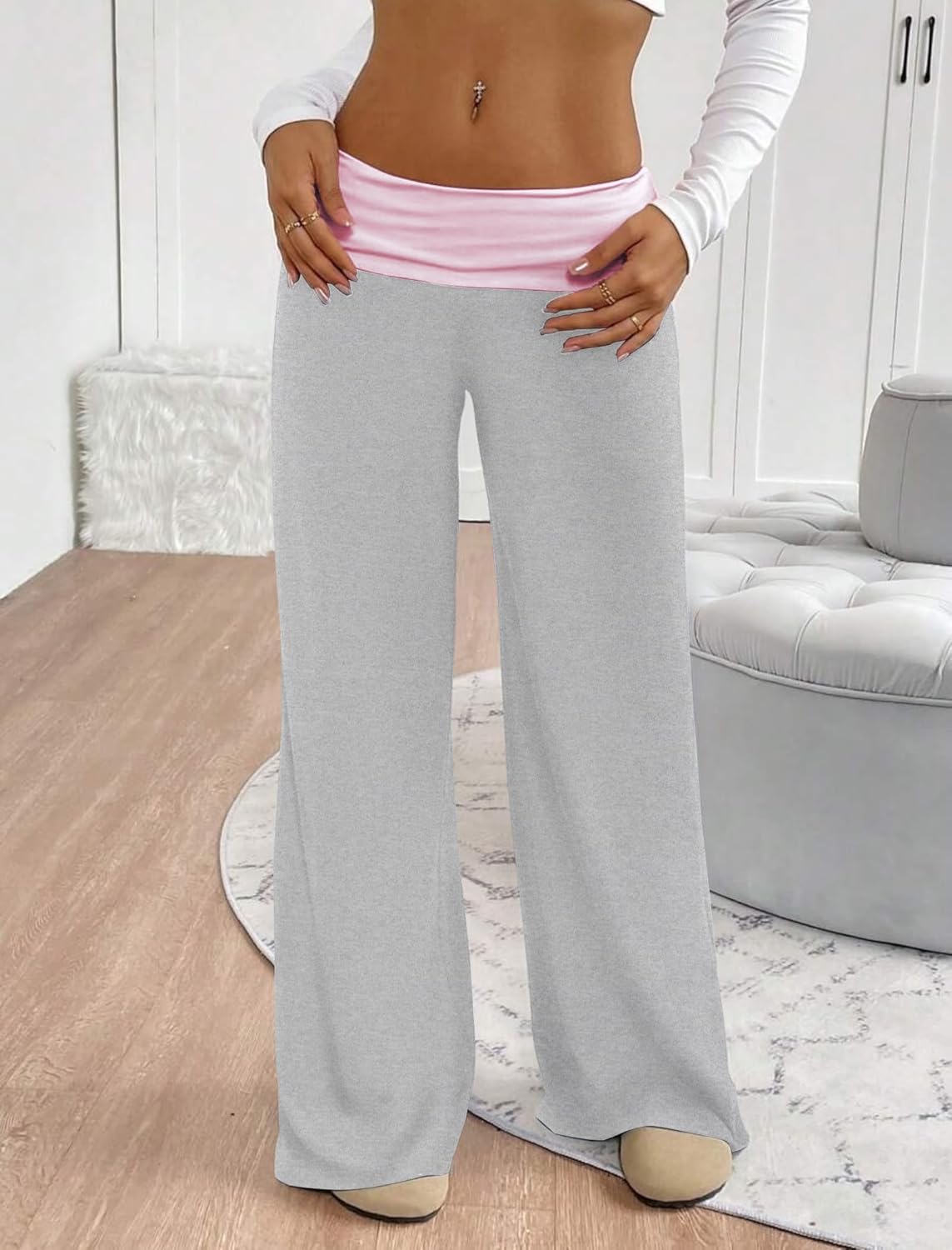 ZAFUL Casual Lounge Yoga Pants for Women Foldover Wide Leg Sweatpants Leggings Y2K Straight Leg Pants - Image 5