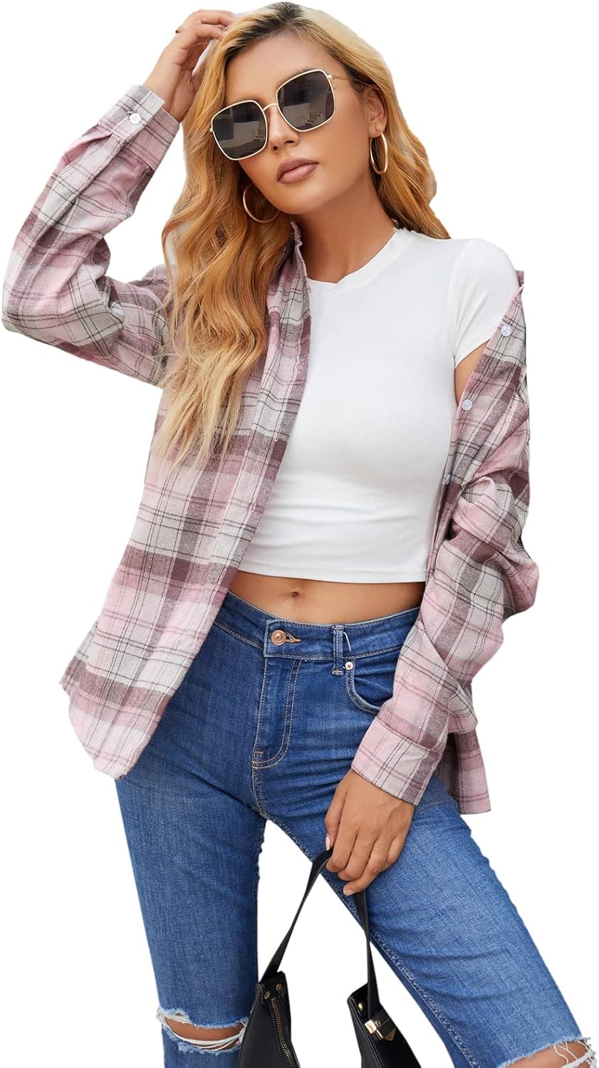 SANGTREE Womens and Girls Long Sleeve Flannel Shirt Casual Button Down Plaid Shirts, 3 Months - Adult 2XL - Image 7