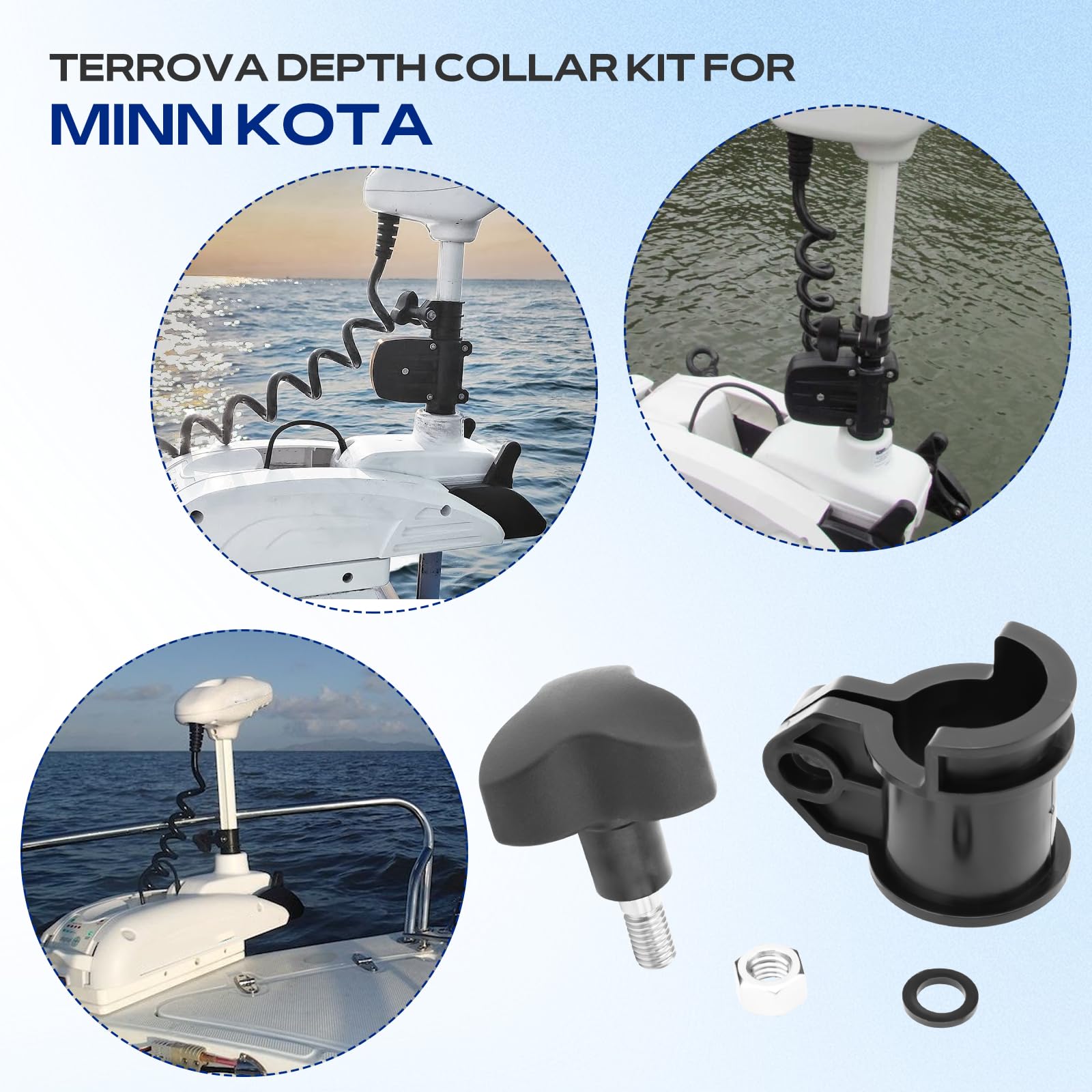 2771500 Collier de profondeur avec bouton compatible avec moteur Minn Kota Trolling, compatible avec les modèles Minn Kota Terrova, Riptide Saltwater Terrova, RT/ST (2007-2016) ; Riptide et Terrova BT