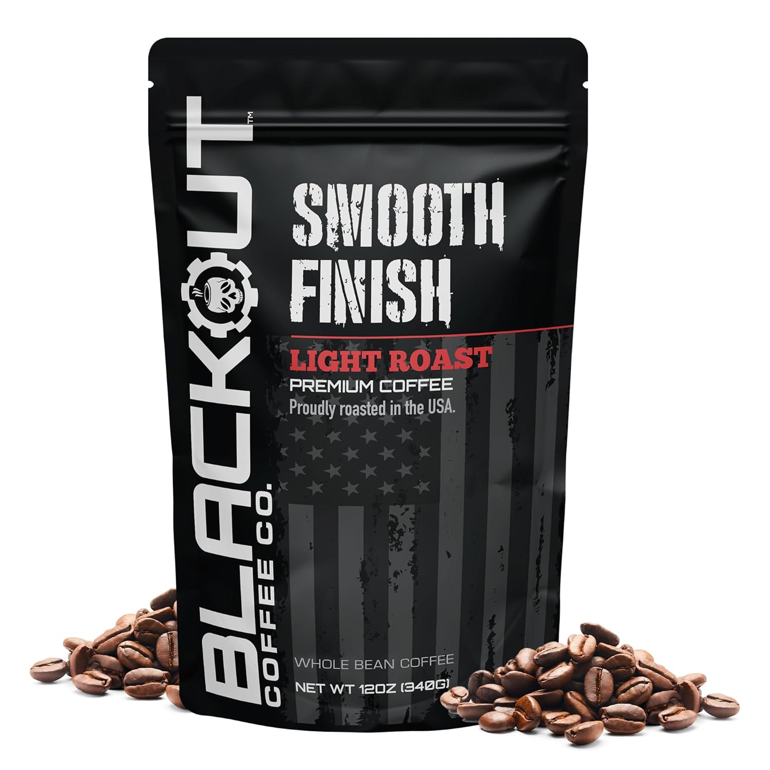Blackout Coffee Smooth Finish Whole Bean Coffee – Light Roast, Bright & Smooth Taste – Freshly Roasted 12oz Bag