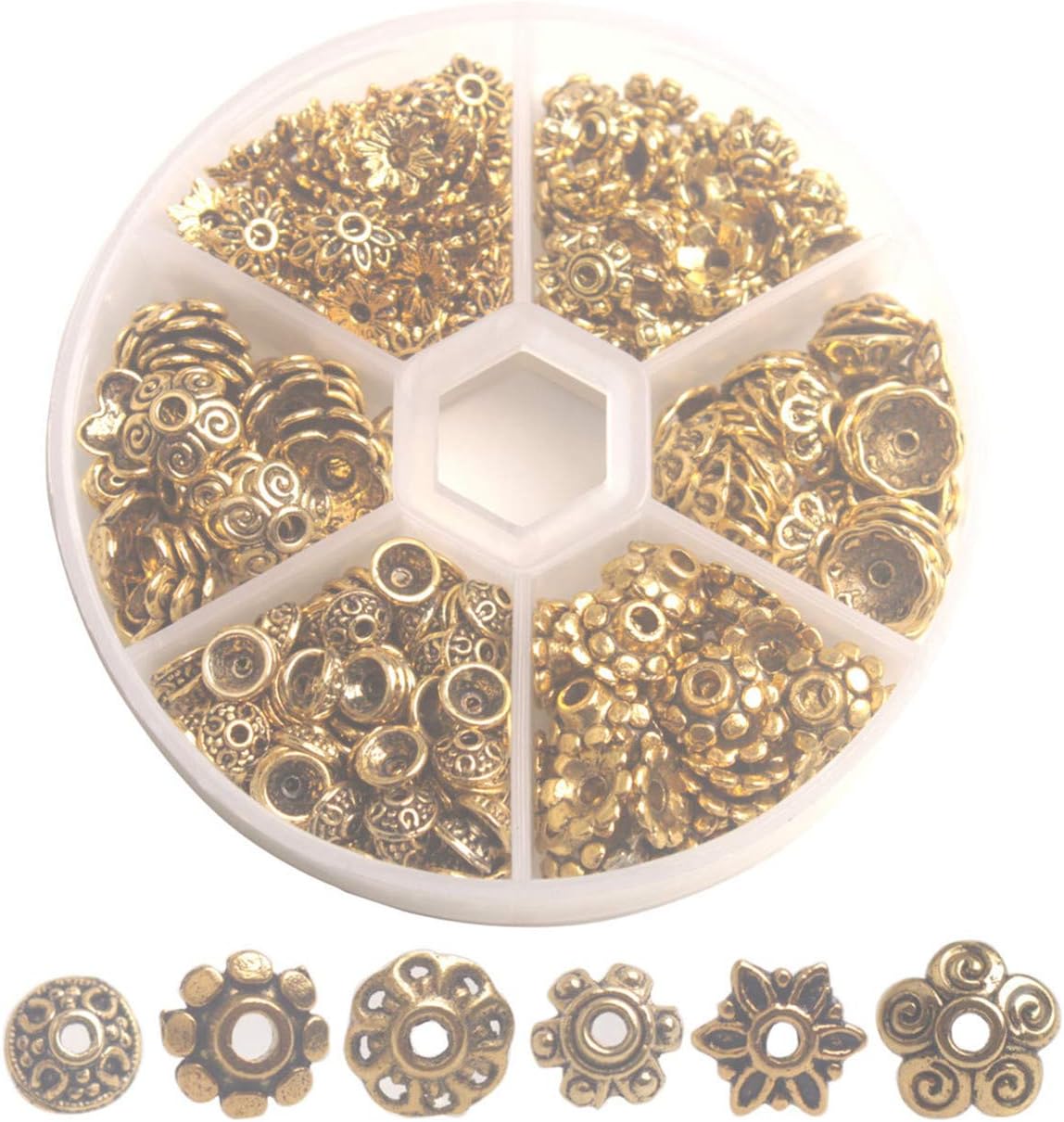 ChangJin JewelryChangJin One Box of 360PCS Mixed Lots of Antiqued Gold Metal Bead Caps 6mm-10mm for Jewelry Making