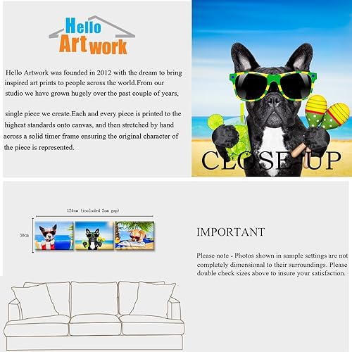 Miniatura 6 de iHAPPYWALL 3 piezas de lienzo de animales de perro, arte de pared, libro de lectura de chihuahua, divertido cachorro relajante en verano, playa,