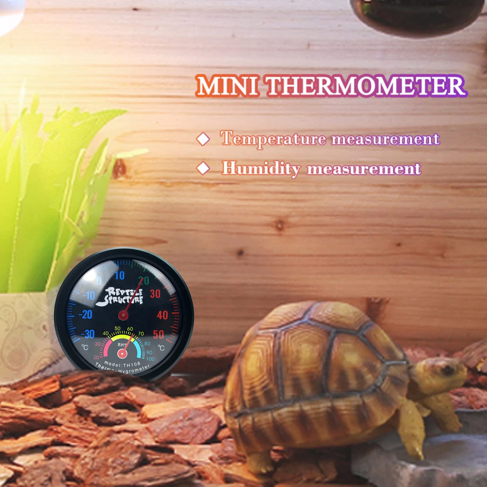 RoseFlower Lot de 2 thermomètres et hygromètres pour Reptiles, Compteur mécanique précis de température et d'humidité pour terrariums de Reptiles (Aucune Pile requise), Maison, Bureau, sous-Sol