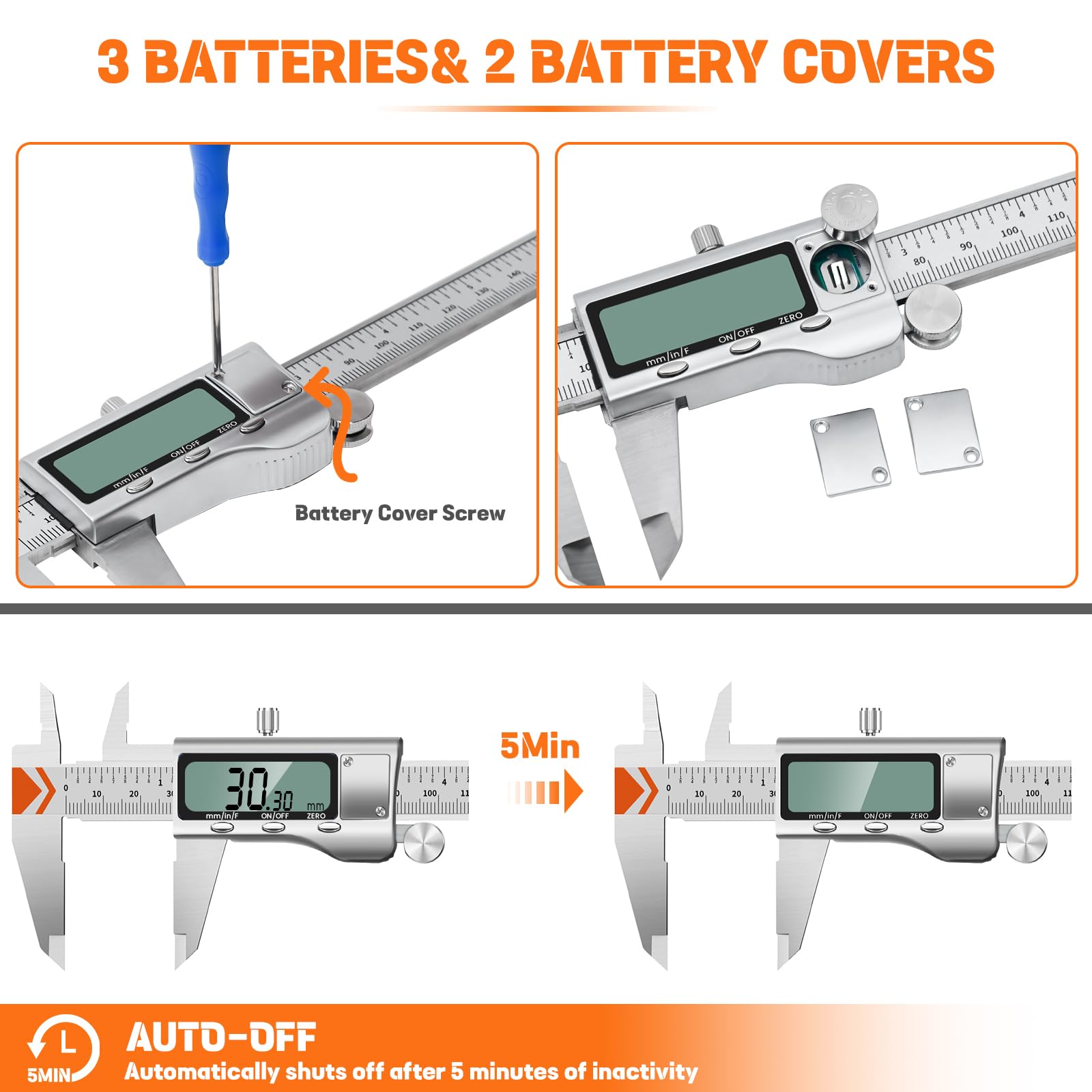 Calibro Digitale, HARDELL 150 mm (6 Pollici) Strumento di Misurazione in Acciaio Inox, Design Protettivo, Passaggio Facile tra Pollici, Millimetri e Frazioni, Ampio Schermo LCD per Casa/Fai da Te