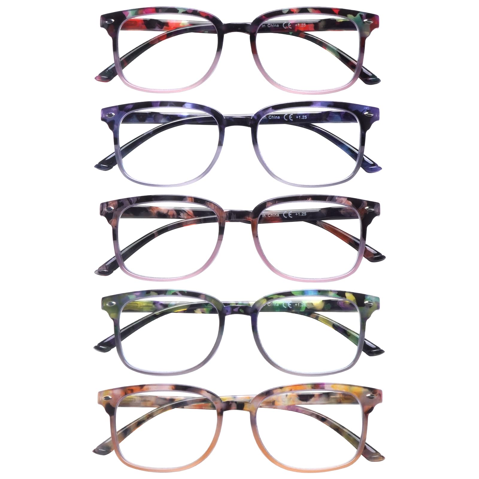 STASTEND 5 Pack Reading Glasses Blue Light Blocking for Women,Computer Readers with Spring Hinge