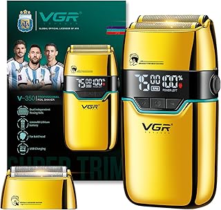 VGR V-350 Foil Shaver for Men with Dual Flexing Foils & 3 Speed Electric Razor (6500/7000/7500 RPM) | Cordless & Corded | Rechargeable with LED Display | Travel Pouch Included (Gold)