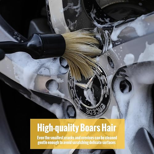 Miniatura 3 de Birbenben Juego de 6 cepillos para detalles de automóvil, cepillos de detalles de pelo de jabalíes, kit de cepillo de limpieza automotriz para