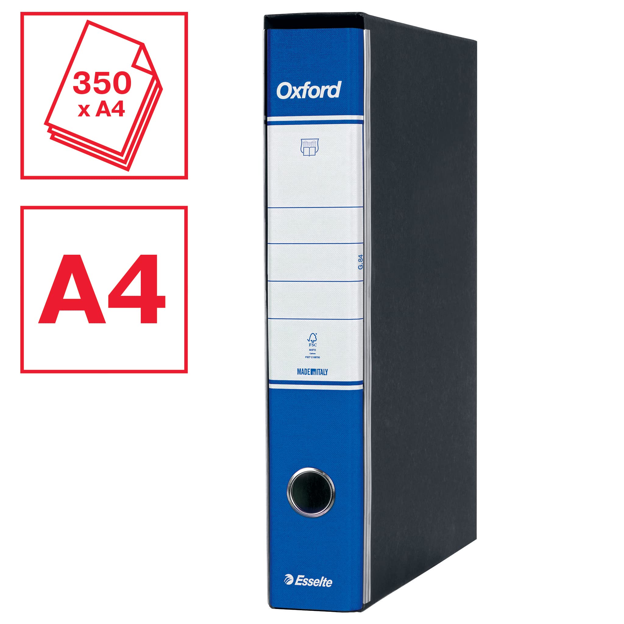 Esselte Oxford G84 Rekorder mit Hülle, mit Hebelmechanik Nr. 1 im Protokollformat (23 x 33 cm) mit Rücken 5 cm, blau, Packung mit 8 Stück, 390784050