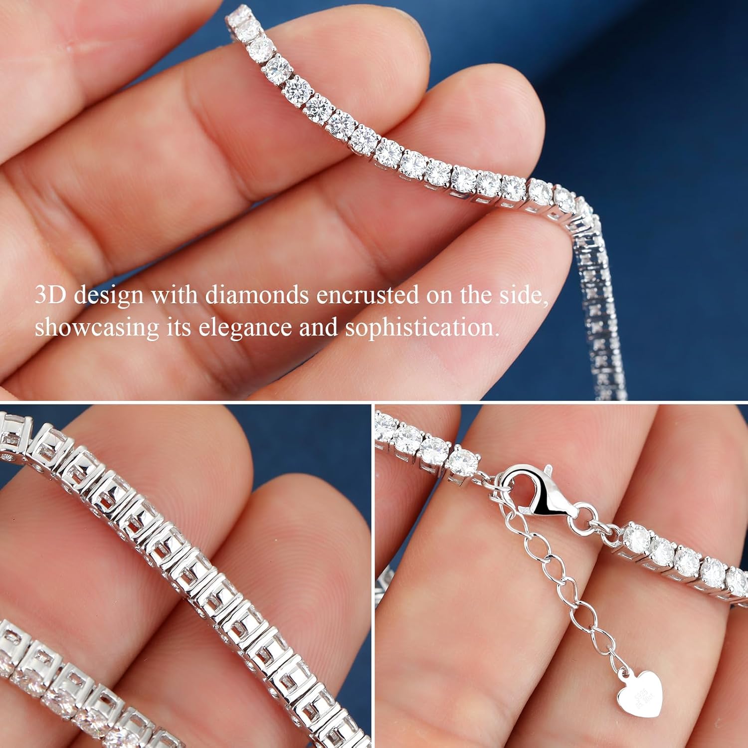 Moissanite Tennis Bracelets for Women, D Color VVS1 18k Gold Plated 925 Sterling Silver Moissanite Tennis Bracelets Gift for Mom/Wife
