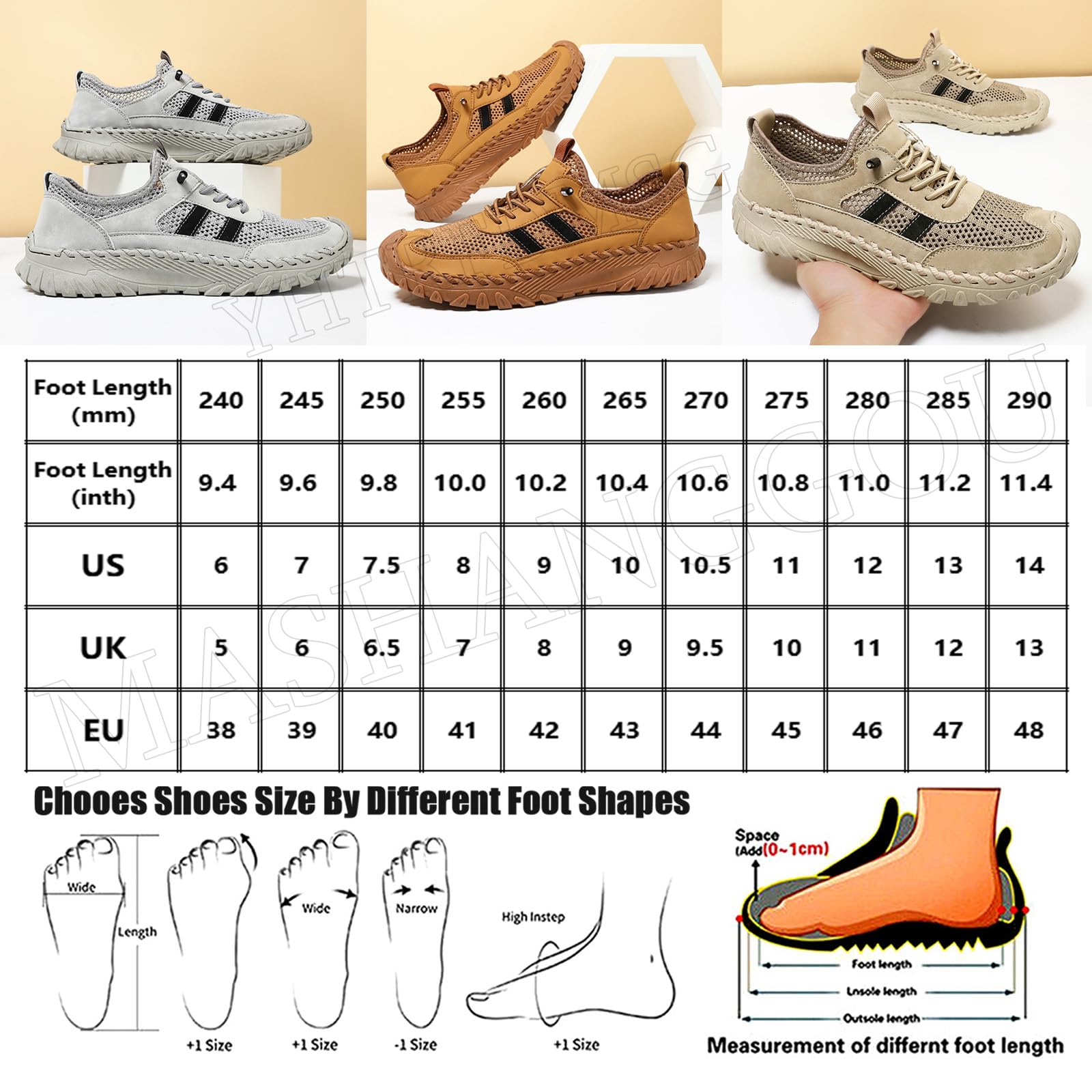 Chaussures orthopédiques pour homme, à enfiler - Chaussures de randonnée orthopédiques en cuir - Baskets en maille respirante pour la marche - Sandales d'extérieur décontractées