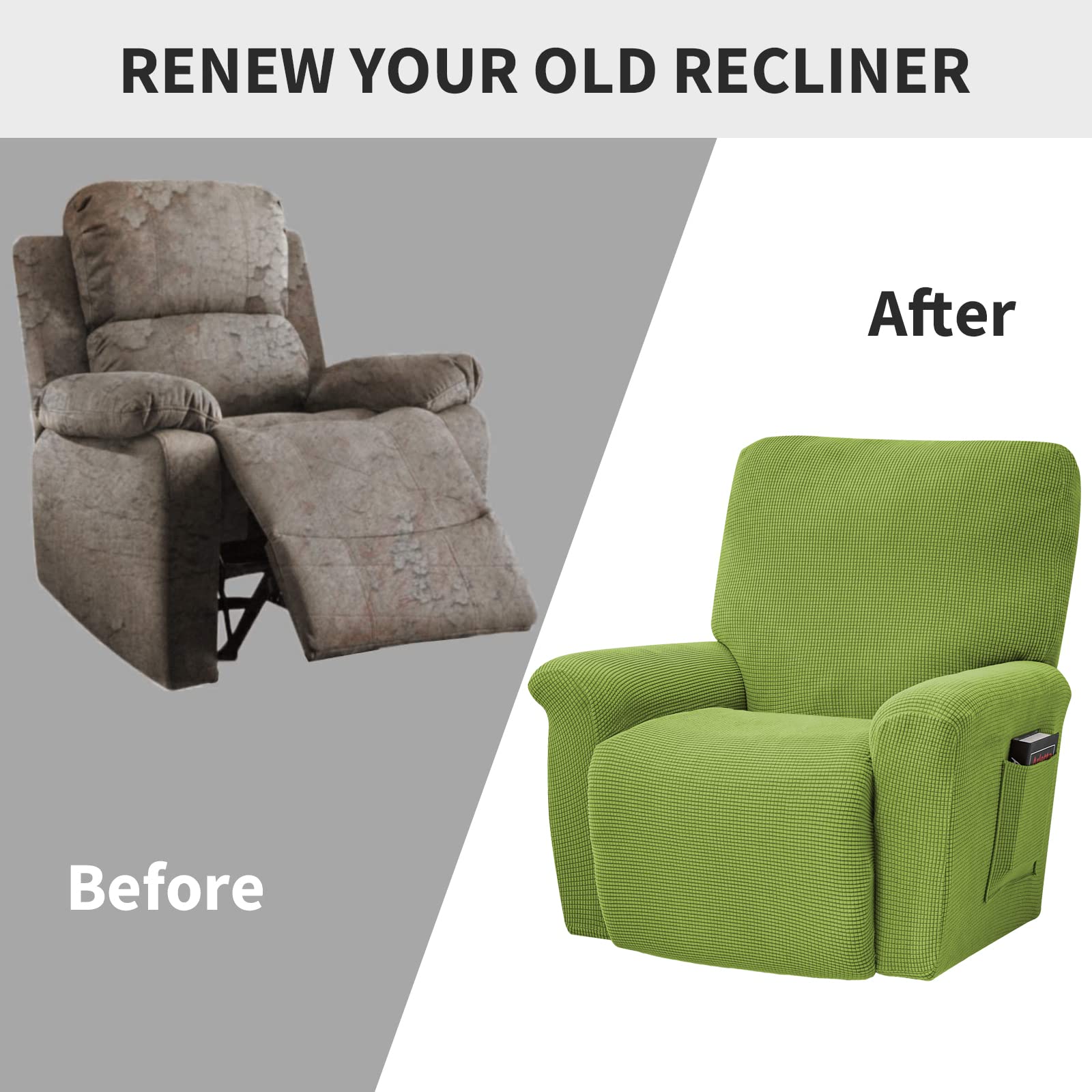 MIFXIN 4-Piece Stretch Recliner Slipcover - Jacquard Fabric, Anti-Slip Fit (Orange)