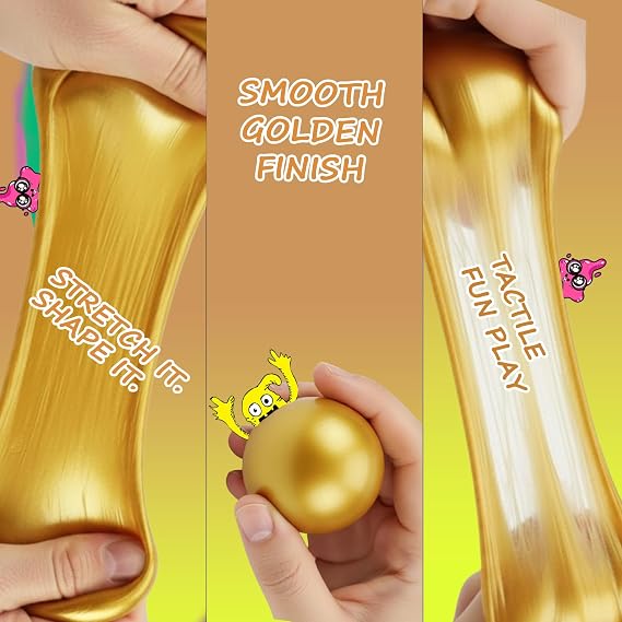 Gold Putty – 2 x Squeezable Exciting Putties Non-Toxic Long Lasting Non-Drying Stress Relief Hand Exercise Science Learning & Fun for Kids