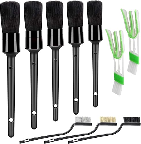 Juego de 10 cepillos para detallar, multiusos para limpiar el interior del automóvil, el exterior, el motor, el cuero, incluye 5 cepillos de
