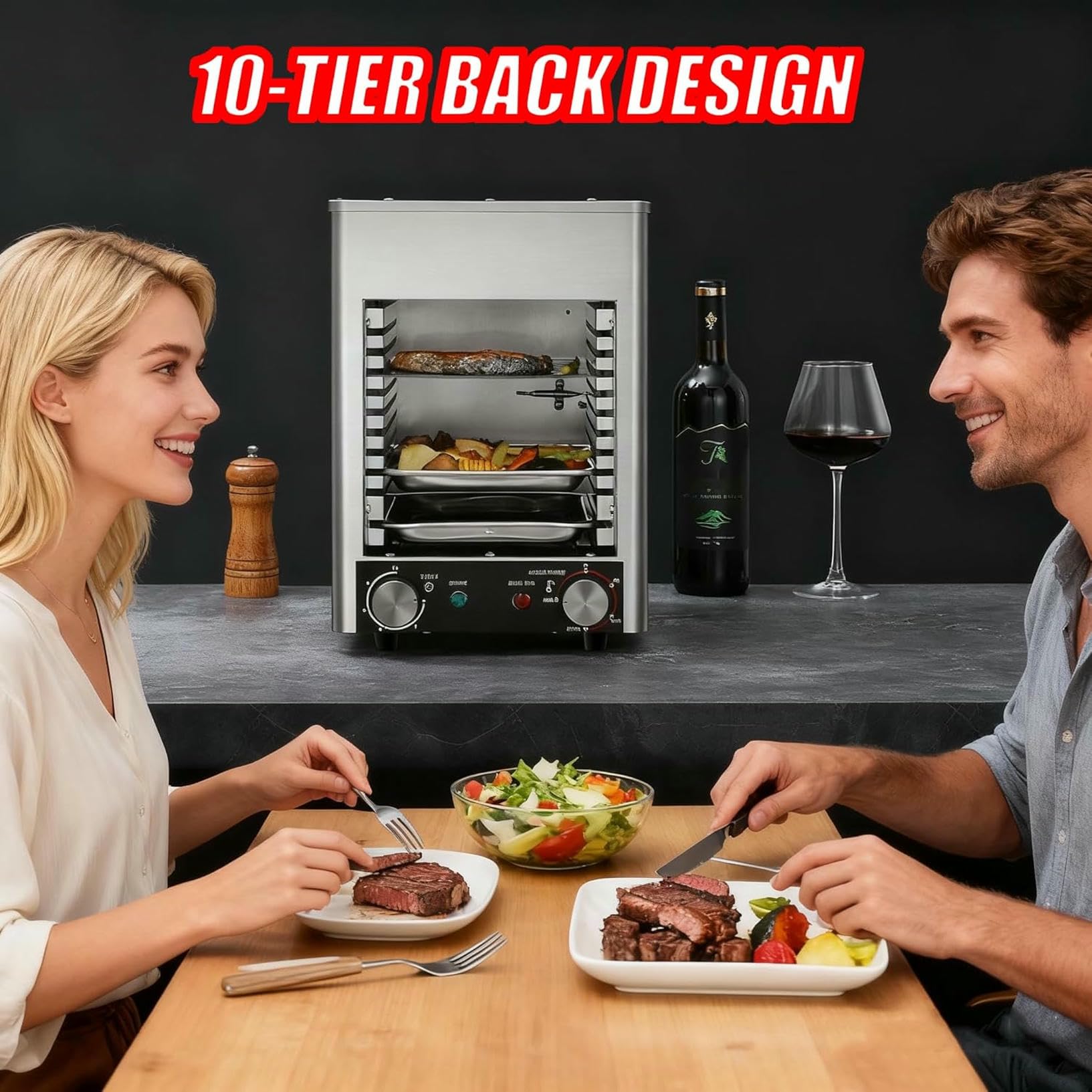 Griglia elettrica a infrarossi per bistecche, 1700 W, griglia a 10 Livelli | Preriscaldamento in 5 Minuti per grigliate all;Aperto di Manzo, Pollo e Verdure.