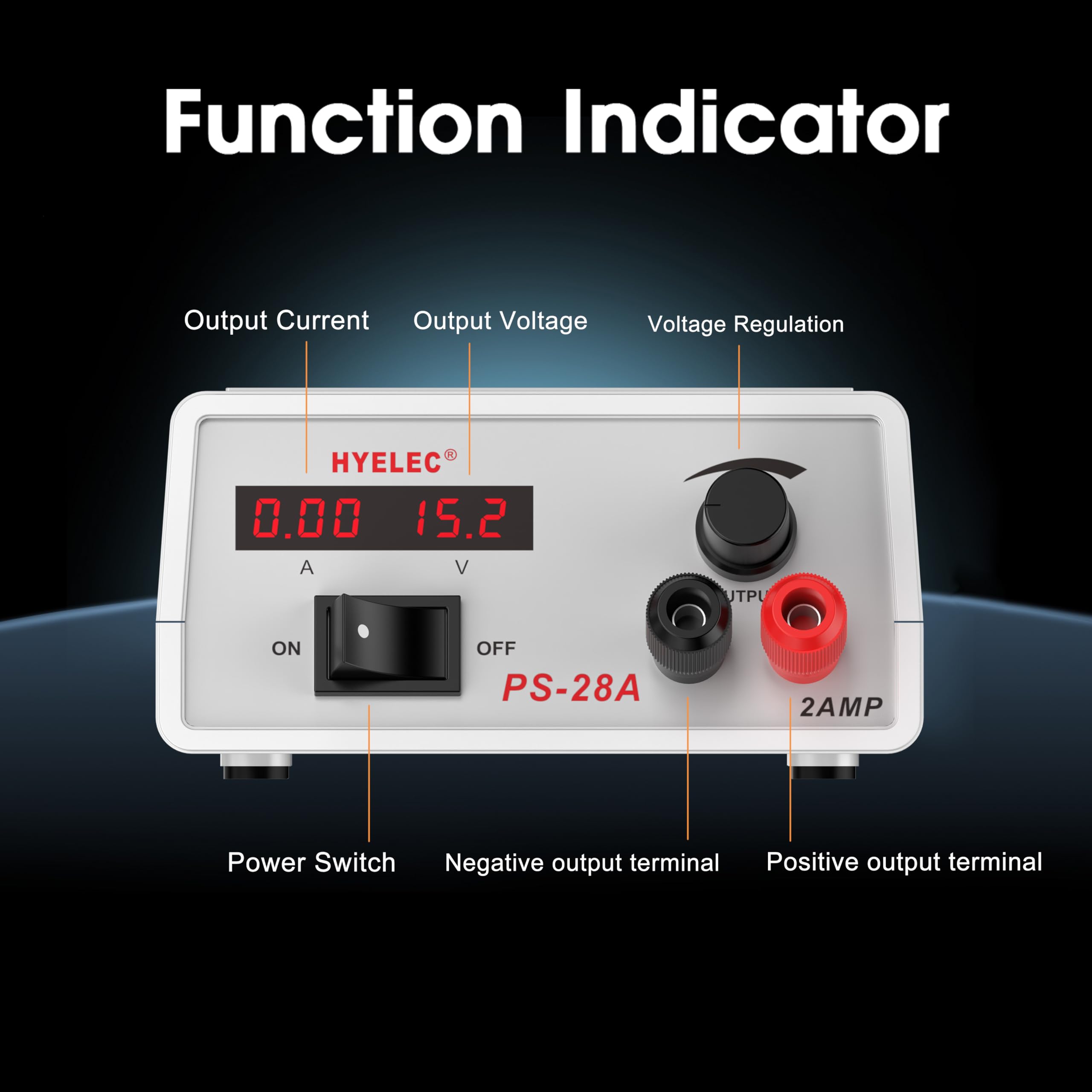 Fuente de alimentación de CC ajustable, ajustable continuamente 1.5V-15V Max 2A, fuente de alimentación de banco variable regulada con pantalla LED, cables de cocodrilo incluyendo