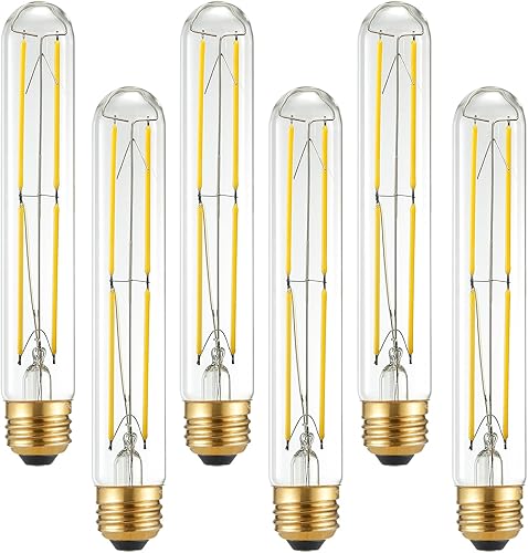 Miniatura 1 de Bombilla LED T10 de 7.3 pulgadas, bombilla LED E26 de 6 W, bombilla E26 regulable equivalente a 60 vatios, blanco neutro 4000 K, 600 lm, CRI85+,
