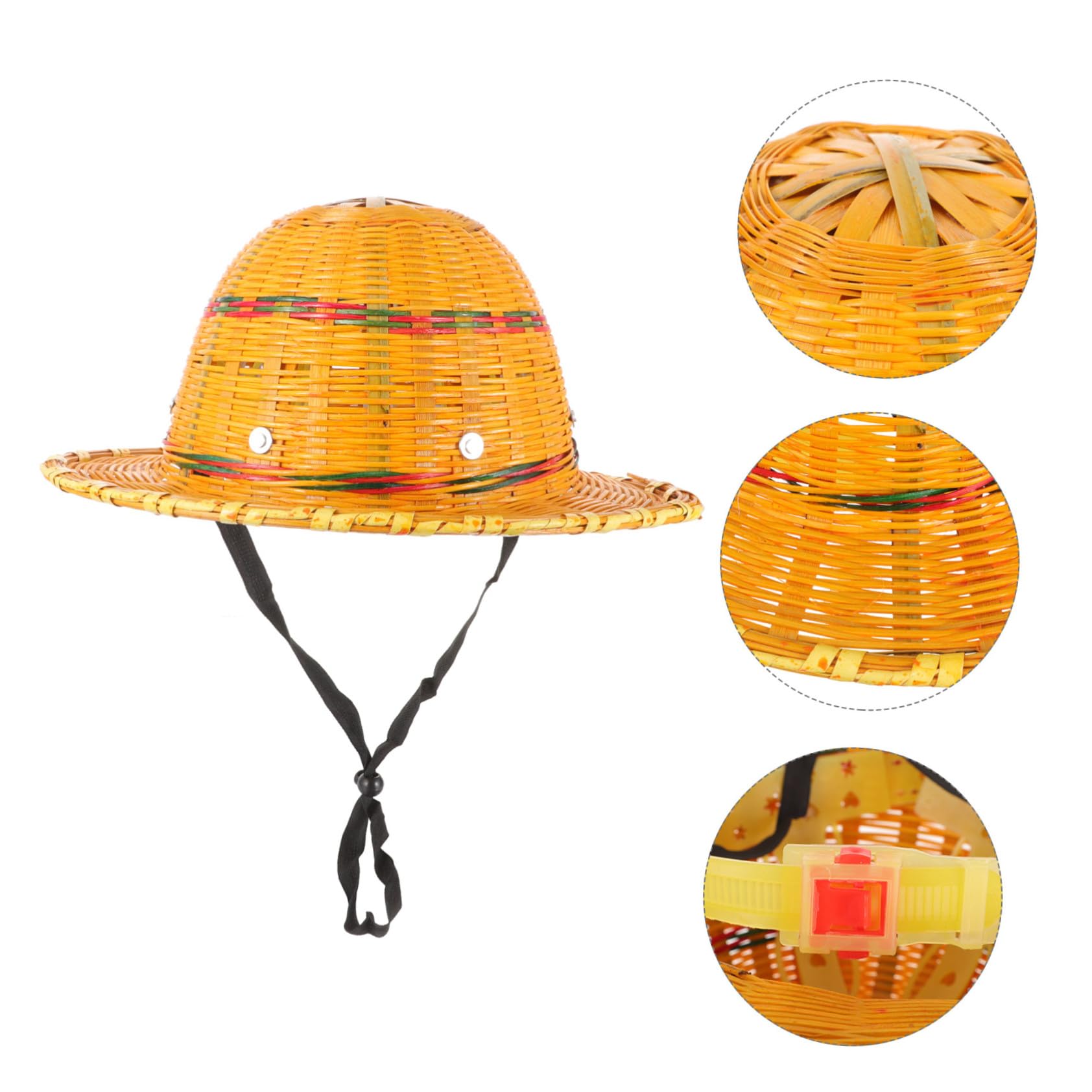 Gatuida Bambusgeflecht Sicherheitshelm mit Kurzem Schirm Komfortabler Bauhelm für Sommer und Baustellen Atmungsaktiver Sonnenschutz Schutzhelm in Orange