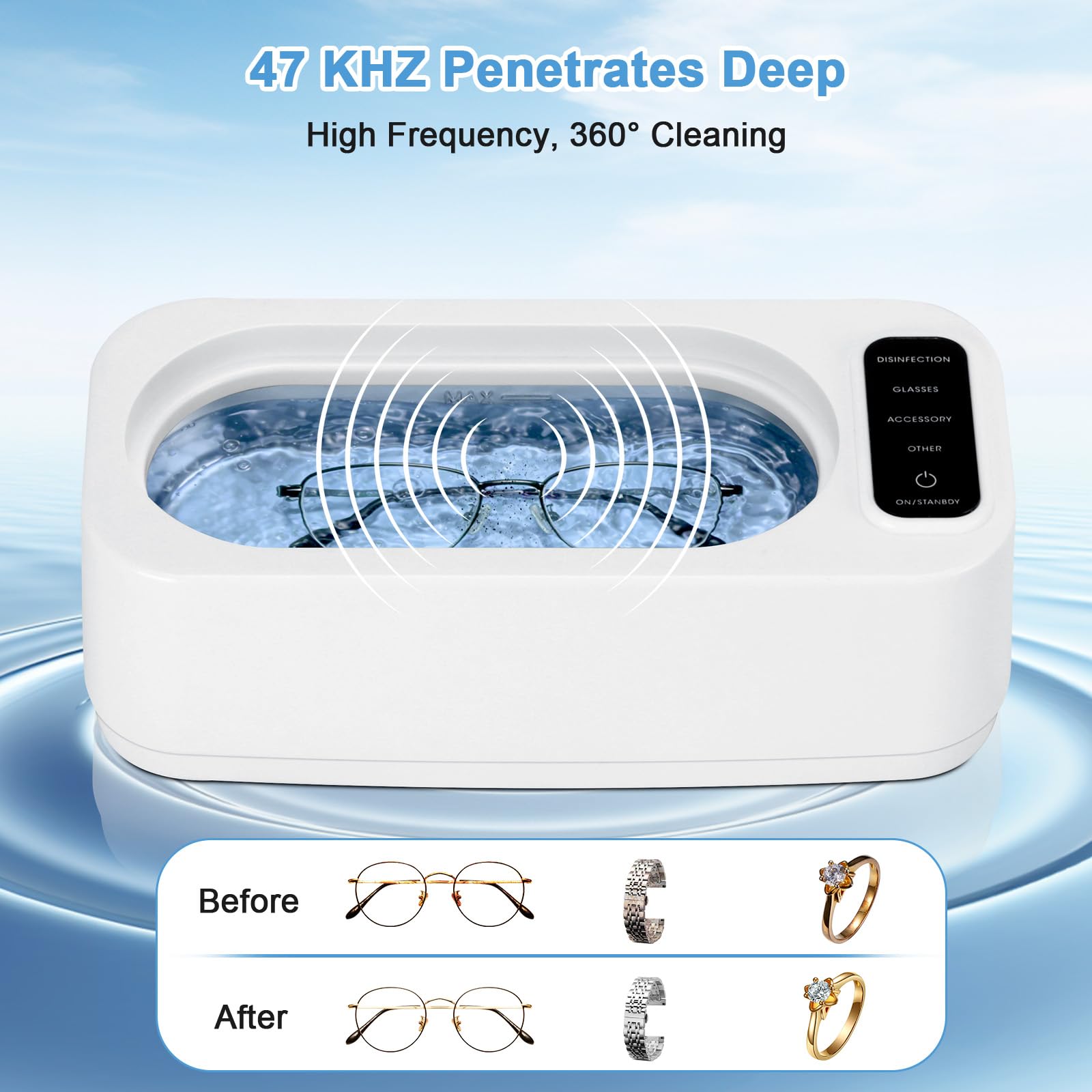 Nettoyeur Ultrason VINATO 350ml Ultrasonic Cleaner vec 4 Modes de Nettoyage Ultrasons pour Lunettes, Bijoux et Montres
