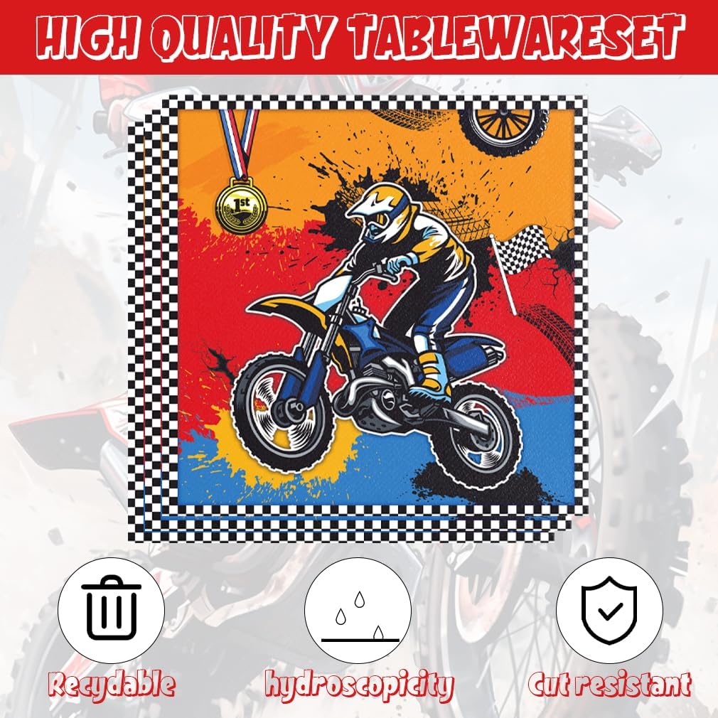 141Pcs Dirt Bike Birthday Decorations for 20 Guests - Motorcycle Party Supplies Plates and Napkins Forks Cups Straws Tablecloth Motocross Sports Dirt Bike for Baby Shower Birthday Party Decorations