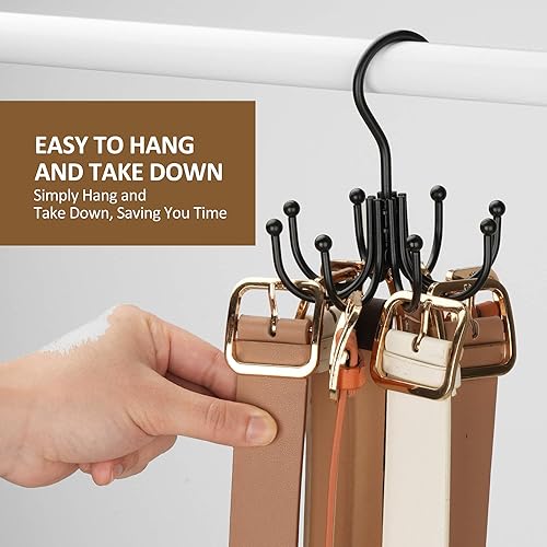 Miniatura 6 de ZEDODIER Percha para cinturón, organizador de accesorios de armario, capacidad máxima de almacenamiento de 24 unidades, gancho de almacenamiento