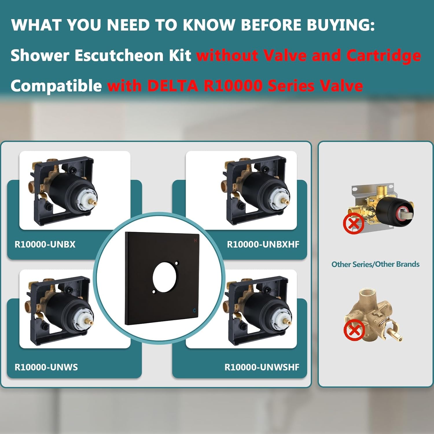 replacement escutcheon plate for delta 13/14 series, for one-handle tub and shower faucets, single metal square shower escutcheon kit, matte black
