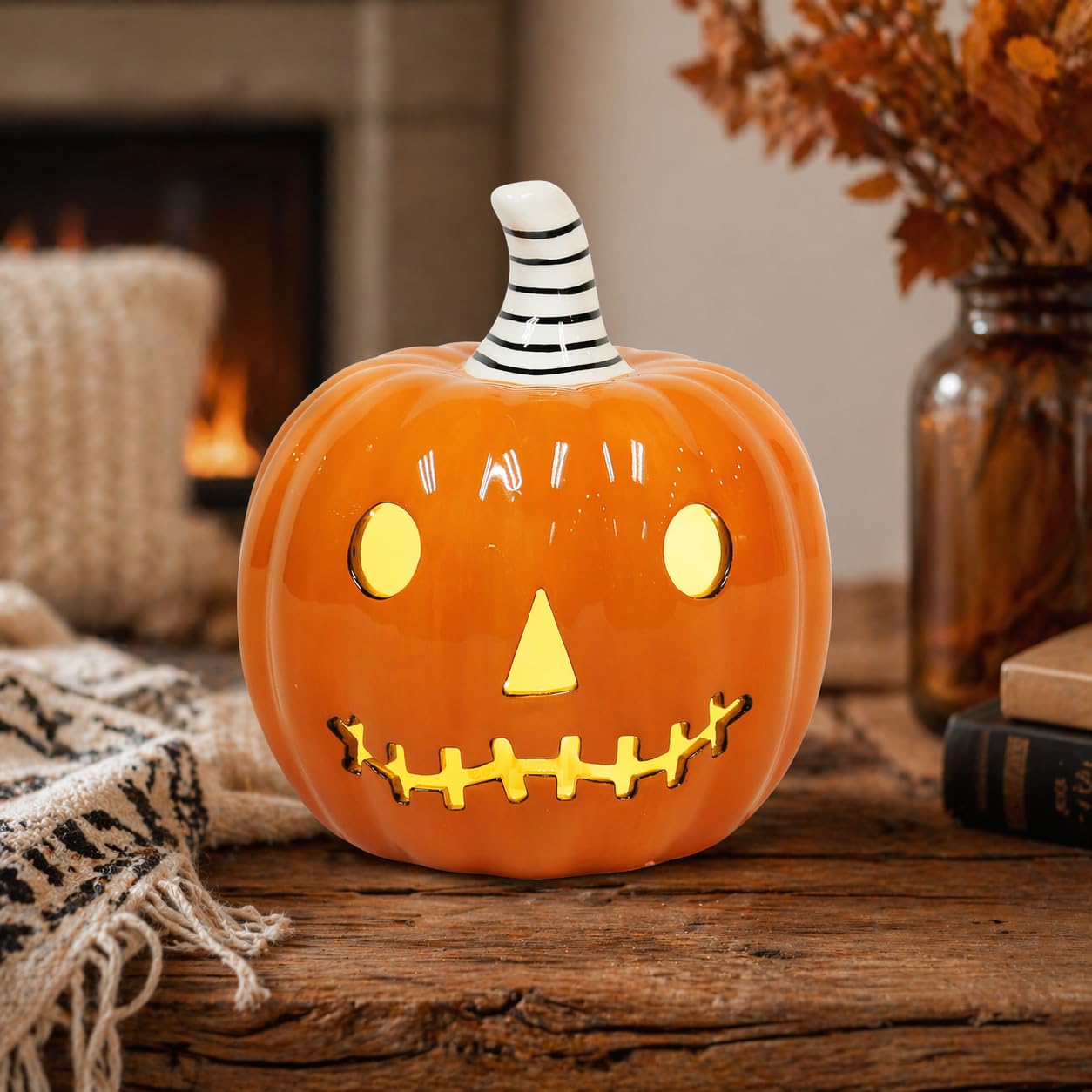 Amazon.co.jp: セラミックハロウィンパンプキン装飾 LEDライト