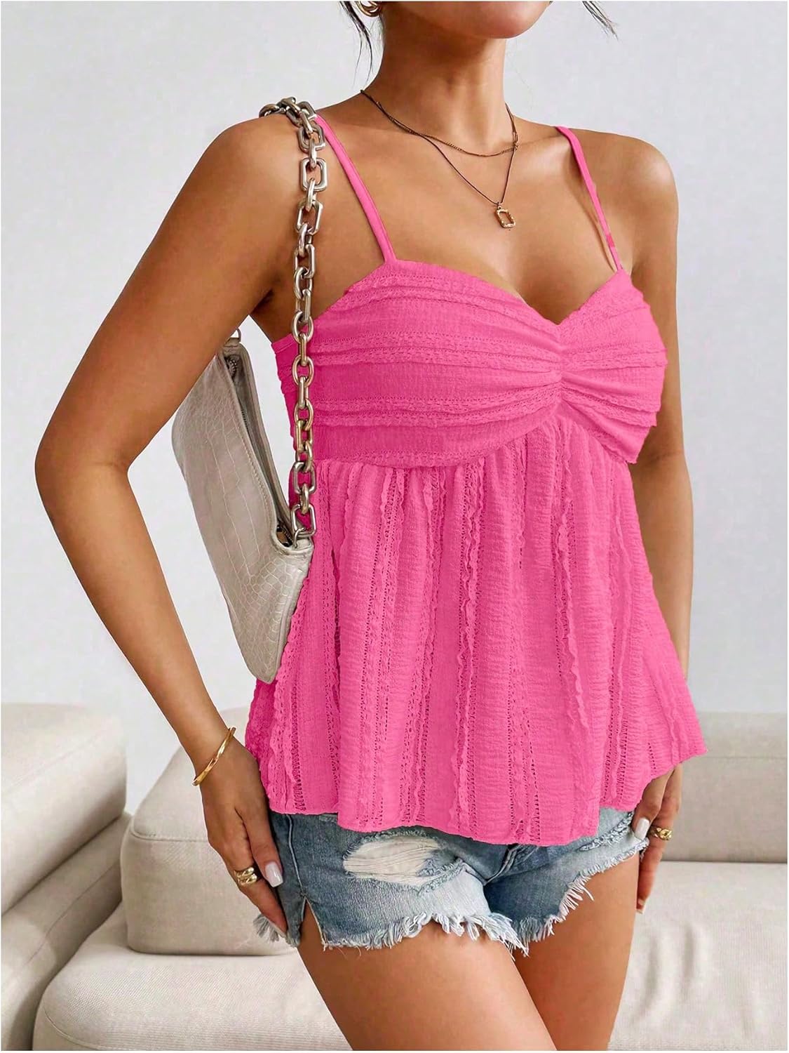 SOLY HUX Women's Peplum Crop Tops Y2K Cute Babydoll Tops Lace Ruched Dressy Casual Spaghetti Strap Going Out Camisole - Image 3