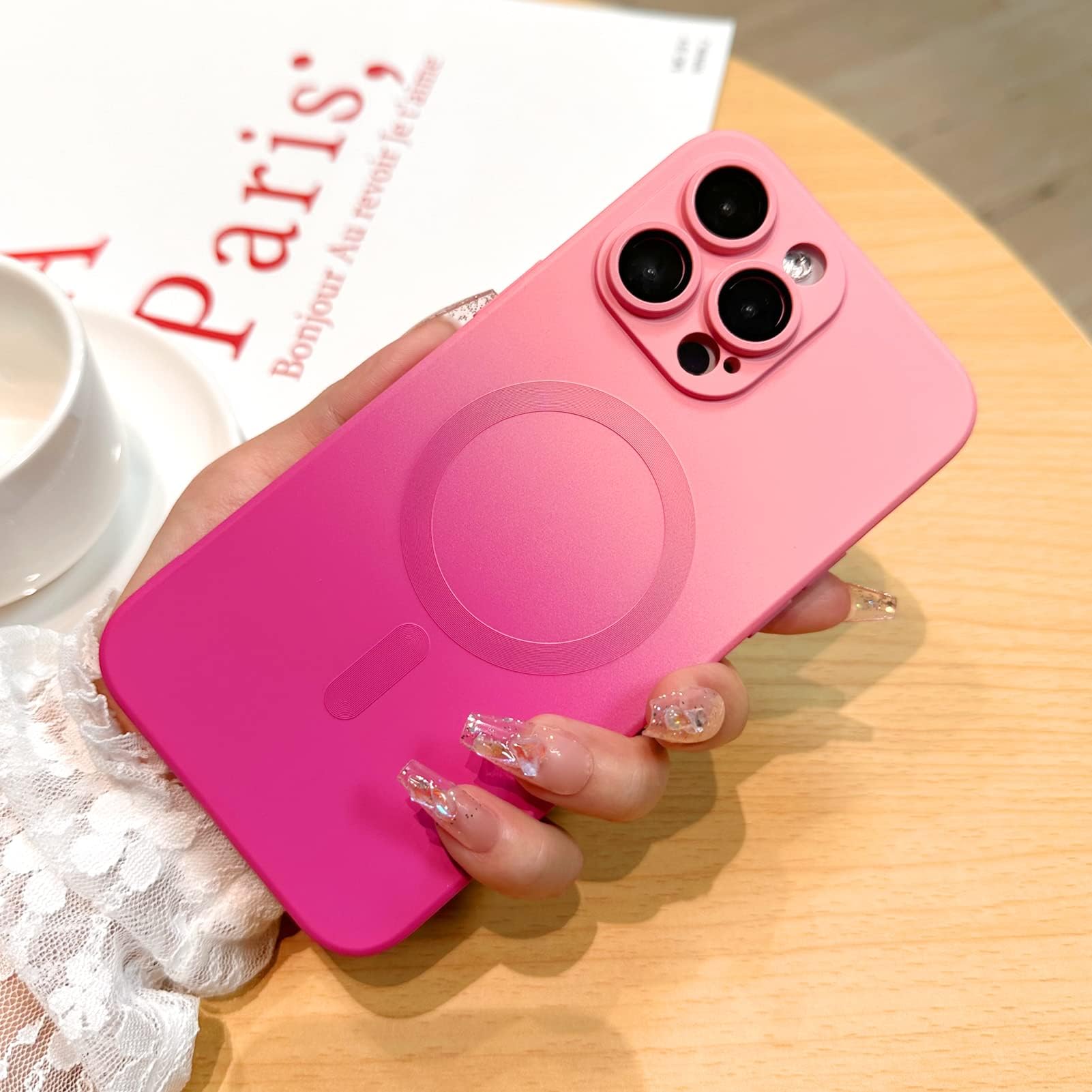 LSL for iPhone 13 Pro Max Case [Compatible with MagSafe] Soft TPU Bumper Anti-Drop Anti-Scratch Shockproof Full Camera Lens Protective Slim Multicolor Magnetic Cover - Pink Red