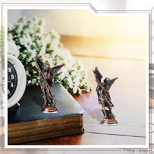 Miniatura 5 de Wesiti 6 figuras religiosas de arcángel de San Miguel de 3.31 pulgadas con bolsas de terciopelo negro, escultura de ángel coleccionable, decoración