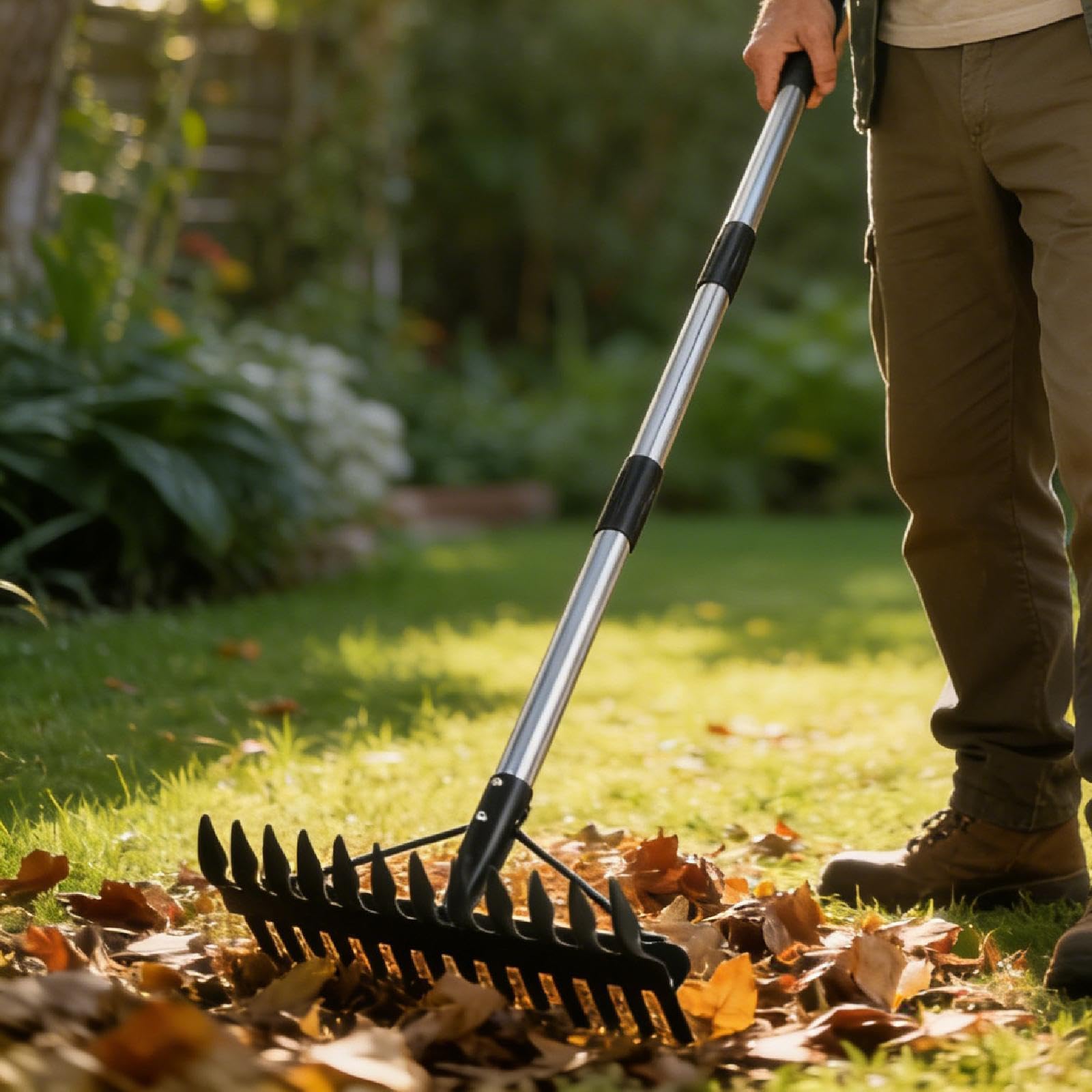Rastrillo para Césped Escarificador Manual de Acero Inoxidable Rastrillo para Desbrozar Y Limpiar Césped Herramienta Aireadora Adecuado para Jardines, 1.2 M