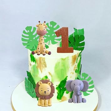 Safari Animal Cake Toppers Jungle Wild One Cake Decorations with Lion Giraffe Elephant Zebra for Wild Animals Themed Birthday Cake Decorations (Style 3)