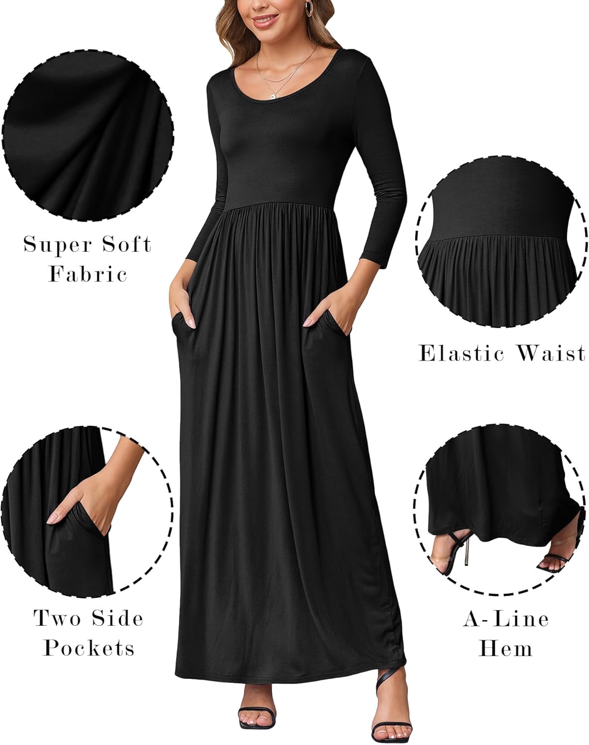 EUOVMY Women's Long Sleeve Loose Maxi Dresses Casual Long Dresses with Pockets - Image 3