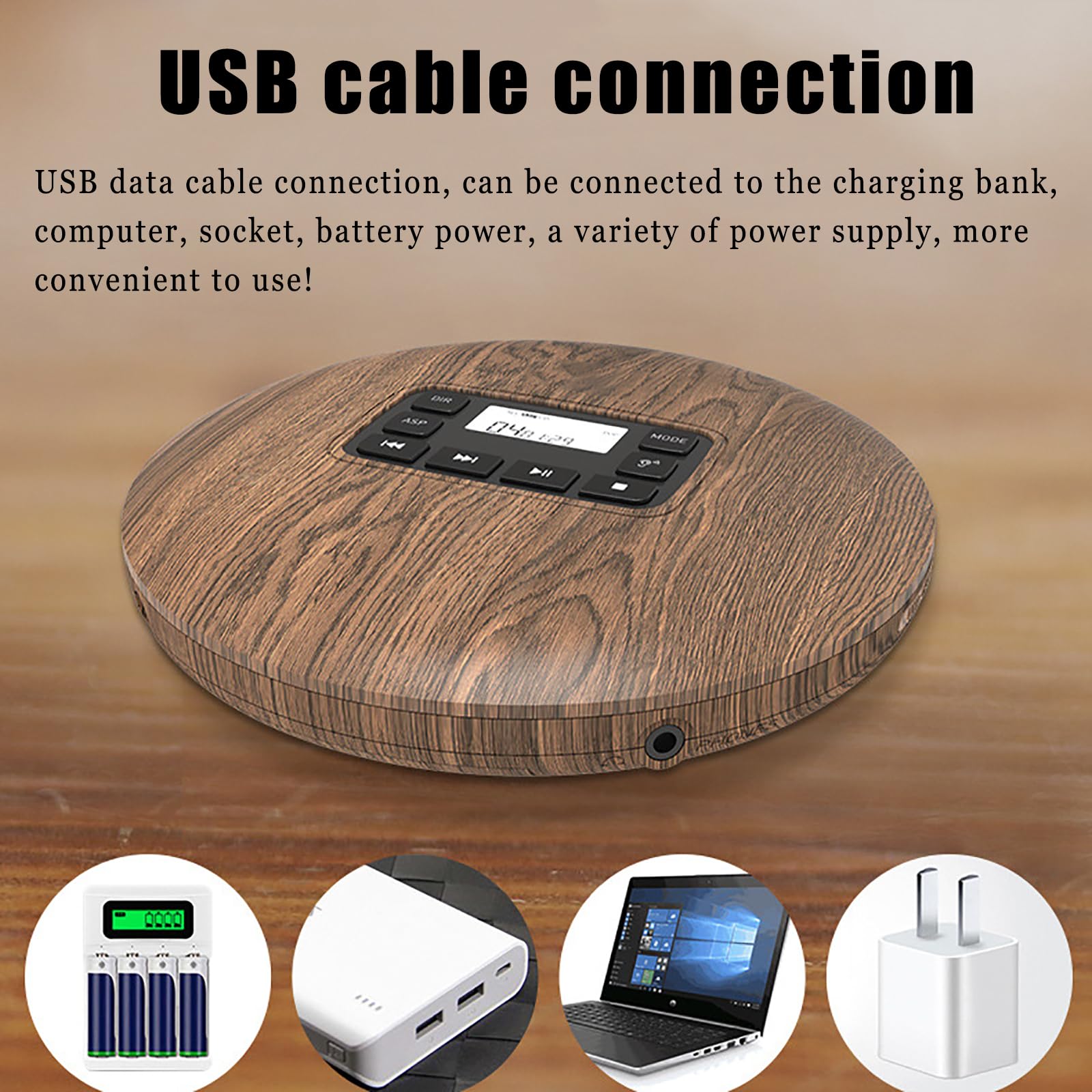 Lecteur CD Portable, Lecteur CD Bluetooth Rechargeable Avec Fonction Antichoc, Compatible CD-DA/MP3/WMA, Alimentation Multiple Et Format Compact, Idéal Pour La Décoration Intérieure, Le Bureau