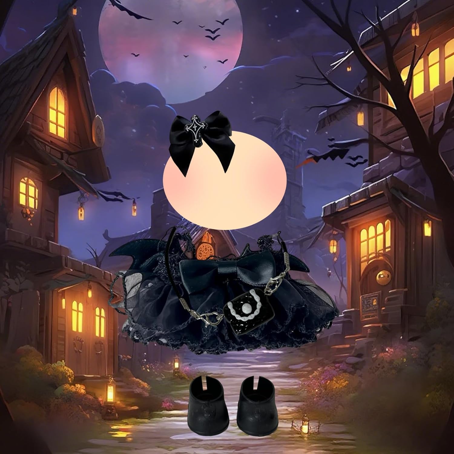 17 cm Doll Clothes Set, 4 Pcs Halloween Clothes and Accessories Include Dress Hair Clip Bag and Shoes, Premium Stylish Doll Clothes Replacement for Adult Kid ( NO Doll ) Black