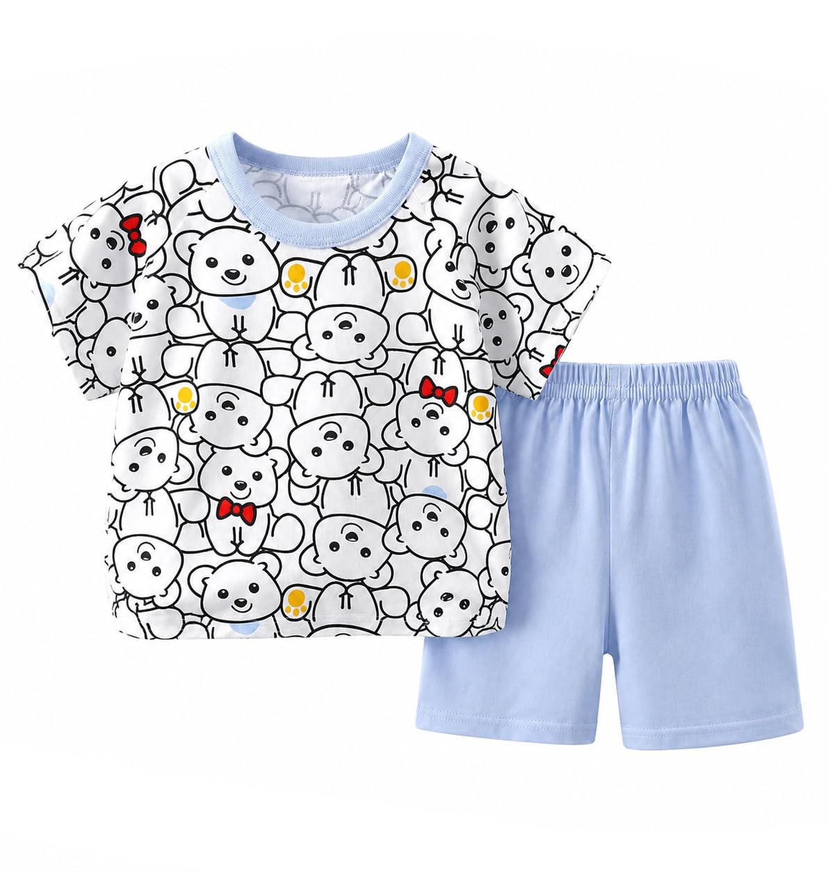 Kids Cartoon Stripe Print Cotton Cute Half Sleeve T-shirt and Shorts Clothing Set for Infant Toddler Baby Boy Girl-image-41