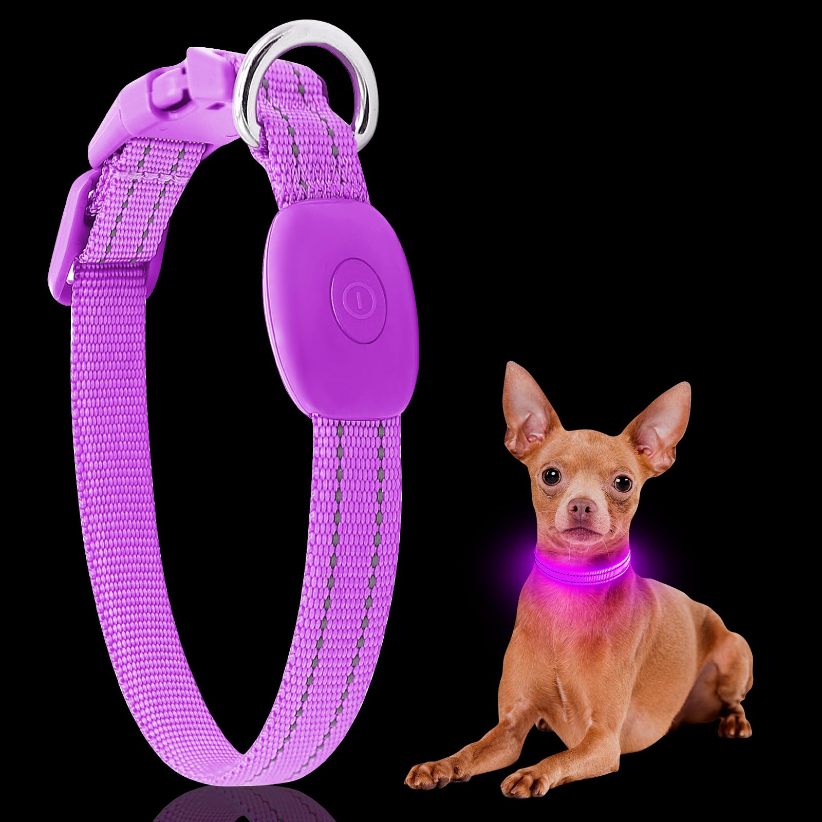 YFbrite Light Collar Dog Rechargeable Nylon LED Dog Collar Waterproof Adjustable with 3 Light Modes Safety for Small and Large Dogs (Purple, S)