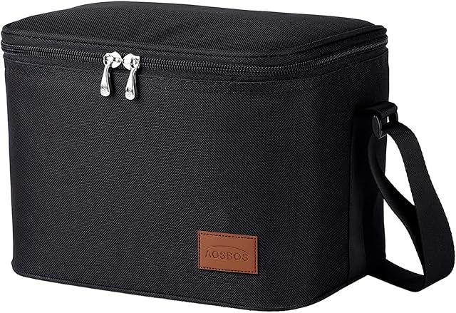 Aosbos Lunch Bag Insulated Cooler Tote Bag with Shoulder Strap Cooler Bag for Men Work Cool Bag Outdoor Picnic Water-Resistant Thermal Leak Proof 7.5L Black