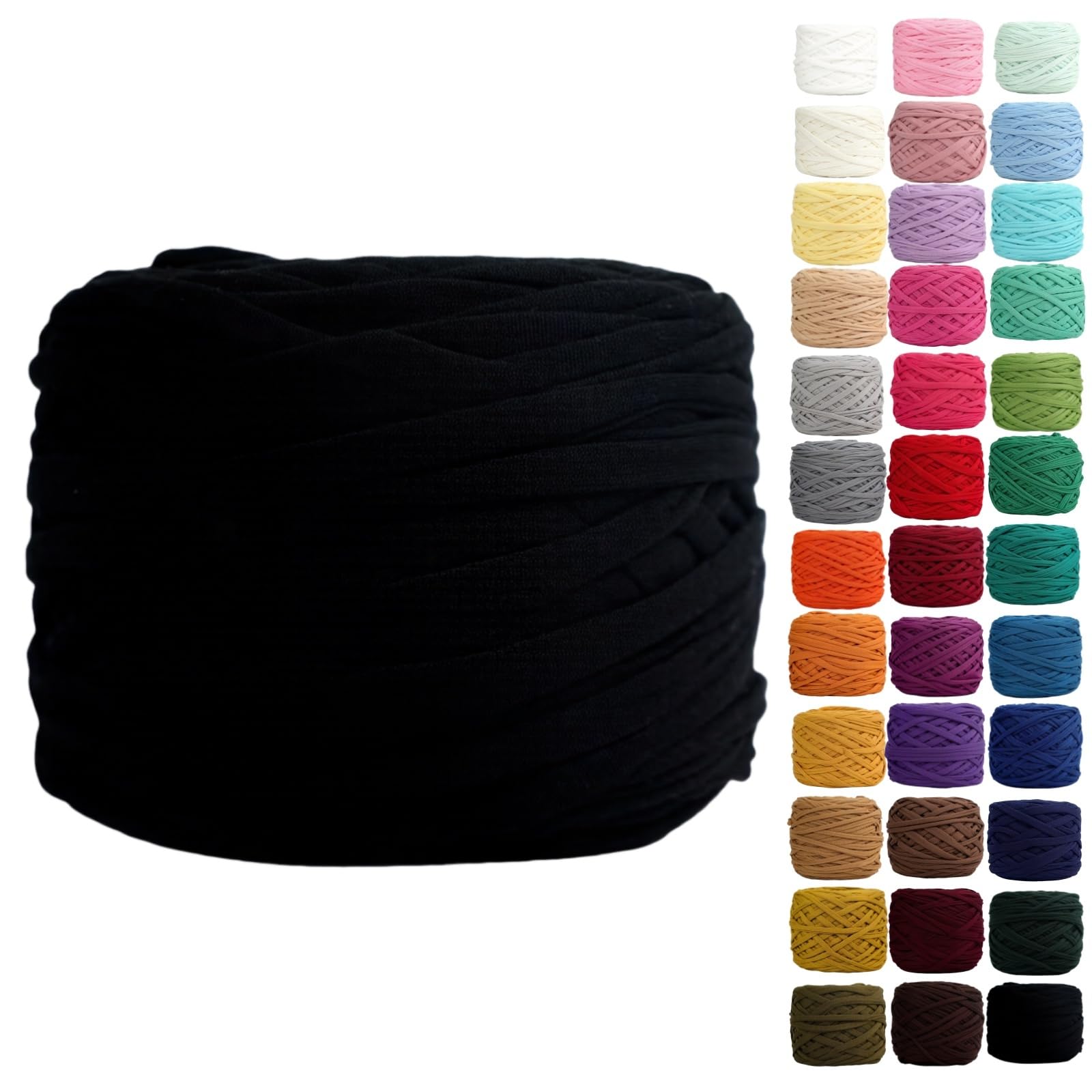 Binwat T Shirt Yarn for Crocheting 150m Elastic Ribbon Yarn Thick Crochet Fabric Yarn, Knitting T-Shirt Yarn for Crochet Bag/Blanket/Basket, DIY Crafts Projects, Home Decor (Black)