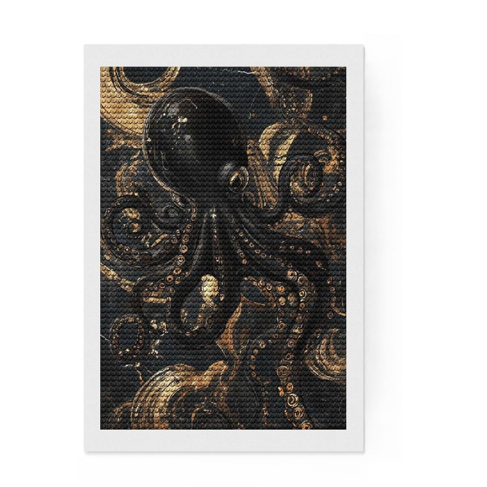 Junmoney Abstract GoldBlack Octopus Diamond Art Canvas 8"x12", Birthday Gift, for Family Craft Time, with Tool Kit, Cosy Home Accent, Full Kit Included