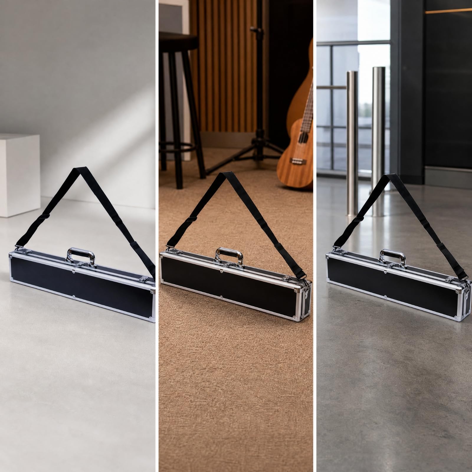 Harilla Instrumenten mit Schultgurt gepolstt Hartschalen aus Aluminiumlegiung hartschalig mit Tragegriff für Musik, Auftritte, 85x15x10cm