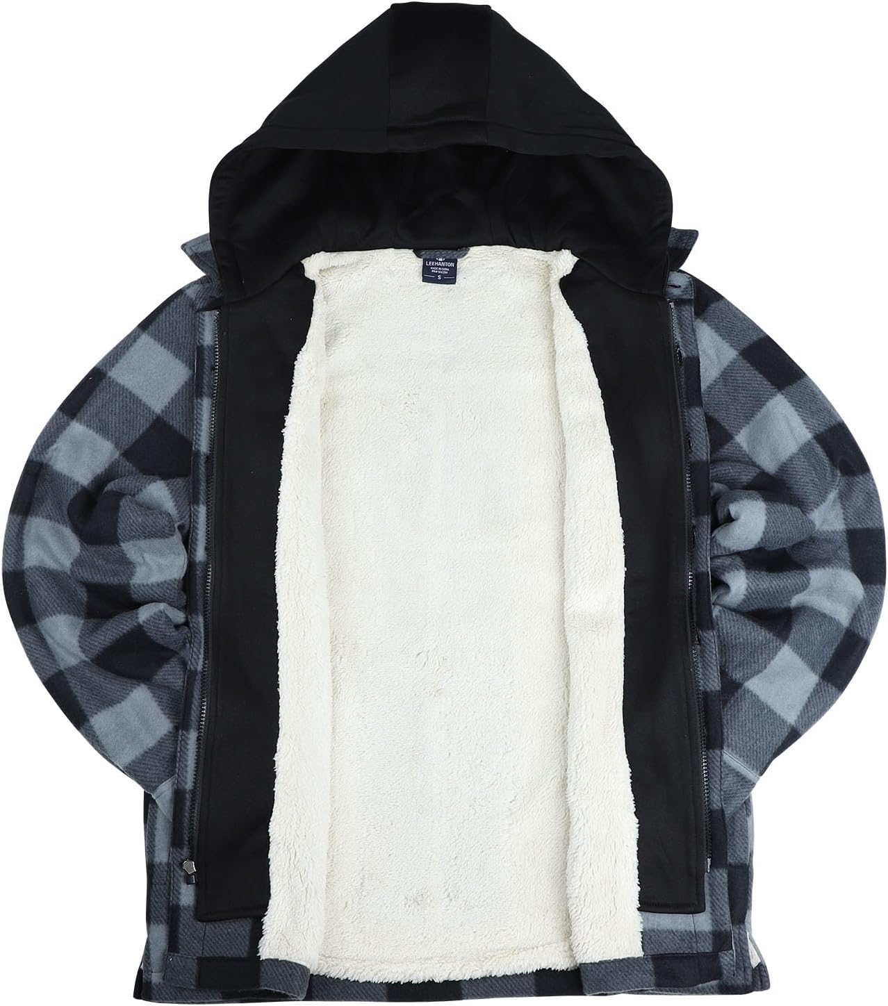 LeeHanTon Mens Flannel Jackets Sherpa Lined Fleece Zip Up Winter Warm Workout Plaid Sweatshirt with Hood - Image 3