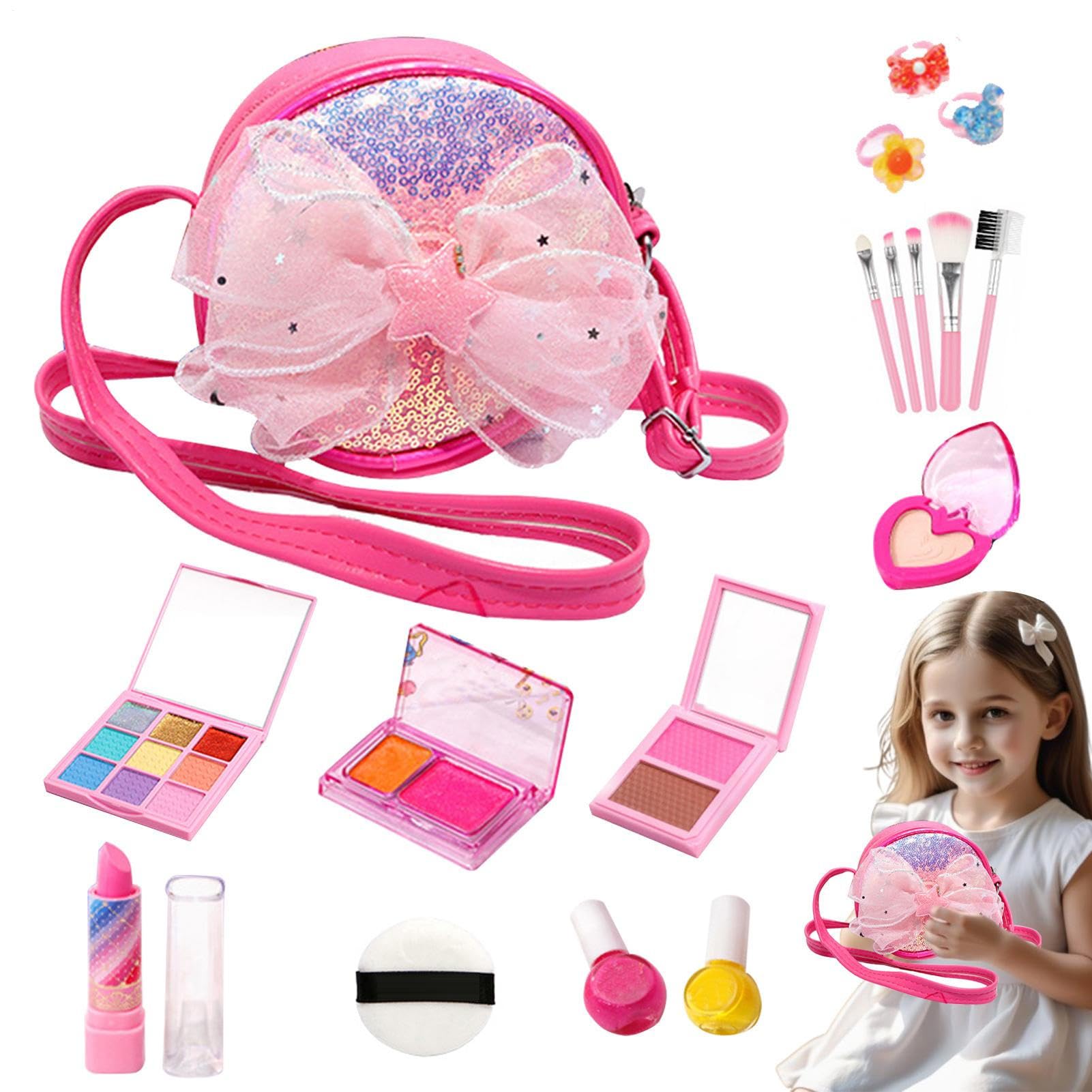Kit di trucco giocattolo finto, set di 26 pezzi di giocattoli lavabili | Set da salone di bellezza con trucco finto, per carnevale, bambine da 3 a 12 anni