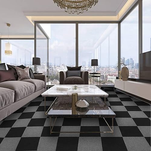 Miniatura 4 de 36 azulejos autoadhesivos para alfombras, cobertura de 36 pies cuadrados, cuadrados negros de 12 x 12 pulgadas, despegar y pegar, fácil de instalar,