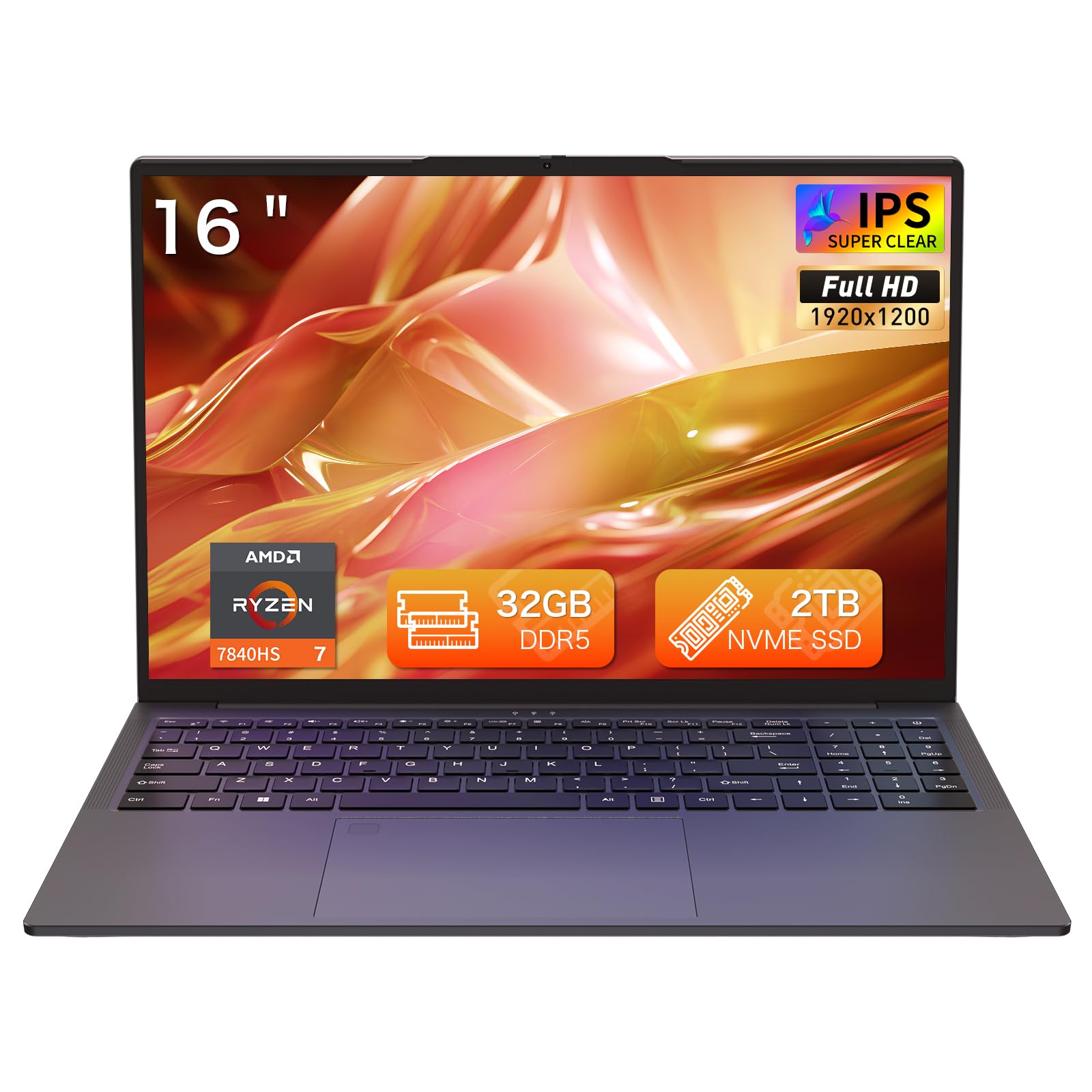 Auusda Laptop Computer, 16 Inch, 32GB RAM, 2TB SSD NVMe, Dark Gray