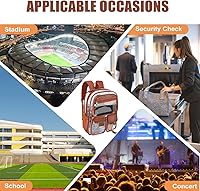 Vista 7 de Vangue Mochila transparente de TPU aprobada para estadios, resistente y con correas acolchadas para eventos deportivos universitarios, Marrón, Bolsa